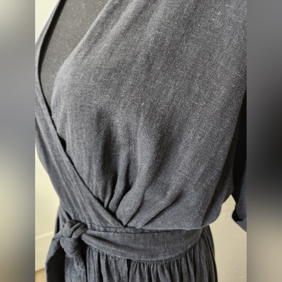 URBAN OUTFITTERS LINEN BLEND WRAP DRESS WITH DEEP POCKETS - Picture 7 of 12